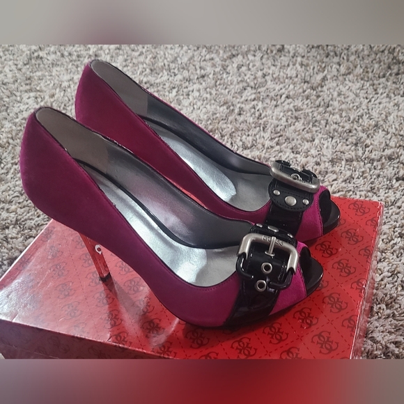 Guess Shoes - Guess Women's Peep Toe Heels - Pink and Black Heels NWOT Size 6
